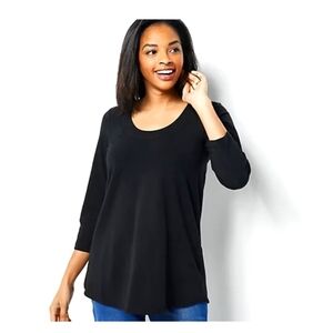 SUSAN GRAVER weekend essential 3/4 sleeve rounded collar black size medium